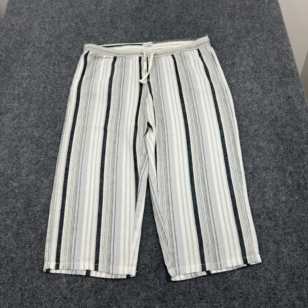 Dash Pants Womens XL White Linen Blend Striped Drawstring Wide Leg Casual Summer